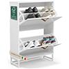 Shally Dogan Scarpiera 2 Ante Ribaltabili con Doppio Fondo, Mobile Porta Scarpe Bianco Salvaspazio con Maniglie Effetto Pelle Moderno, Ideale per Ingresso, Camera da Letto, Soggiorno, 63 x 24 x 90 cm