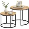 Home Collective Tavolini da caffè Set di 2 tavolini rotondi design Loft 2 in 1, superficie antigraffio ad incastro, soggiorno, 53 cm e 43 cm di larghezza, rovere con gambe nere