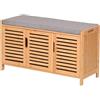 AD.CON - Scarpiera in bambù con panca da seduta, scarpiera con 3 scomparti, cuscino, mobiletto per scarpe, per ingresso, corridoio, 50 x 90 x 35 cm (Grigio)