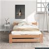 Merax Letto in legno massiccio futon, in legno massello naturale, con testiera e rete a doghe, colore naturale (200 x 90 cm)