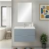 Inbagno Mobile Bagno Sospeso 80 Cm Azzurro Polvere Con 2 Cassetti Soft-Close Lavabo In Ceramica E Specchio Rettangolare - Linea Elva