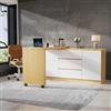 boorbin Scrivania con ruote bloccabili, design multifunzionale, 4 cm di spessore, piano girevole bloccabile, scrivania pieghevole, scrivania angolare, credenza (legno + bianco)
