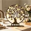 ARTREE Regalo in denaro 50° compleanno e matrimonio dorato in legno - Albero della vita regalo anniversario con LED, decorazione da tavolo e regalo in denaro in un unico