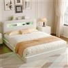 MISNODE Letto Matrimoniale Contenitore 160x200 cm, Letto Imbottito con Luci LED e Testiera Contenitore, Struttura Letti in Velluto con Rete a Doghe per Adulti e Adolescenti, Beige