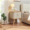 [en.casa] Comodino in Bambù con 2 Ante Scorrevoli Mobiletto da Notte Tavolino da Letto Comodino da Design Tavolino Laterale per Divano 58 x 45 x 45 cm - Naturale/Bianco Crema