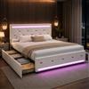 BLSYHDH Letto con Contenitore 160x200 con LED, Letto Imbottito con Contenitore, Letto Capitonato con 4 Cassetti, Letto Matrimoniale Imbottito con USB, Letto Matrimoniale con Spazio di Archiviazione