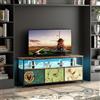 MISNODE Mobile TV con LED, Cassetti e Ripiani in Tessuto, Console Multimediale con Motivo Floreale, Centro Intrattenimento per Soggiorno e Camera da Letto (108cm+Colorato)