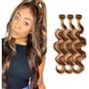 HeioWuio Fasci di capelli umani P4/27, colore biondo, ondulati, doppia tessitura, capelli umani brasiliani Remy non trattati, 100 g/ciocca, totale 300 g, 30,5 cm, 30,5 cm, 40,6 cm