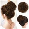 RUWISS Chignon Capelli Veri, Chignon Finto per Capelli Umani Ricci Ondulato Posticcio per Capelli Chignon con Elastico Donna (Castano Medio)