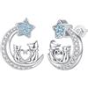 Hifeeled Orecchini Gatto Donna Argento Sterling 925 Orecchini Luna - Regali Gioielli per Donna Bambina