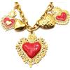 Generico Collana in Acciaio Inossidabile Color Oro con Ciondoli Cuore Smaltati Rossi - Cuori Sacri