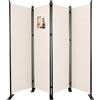 VOUNOT® Separe Divisorio Interno a 4 Pannelli in Metallo, Paravento Pieghevole Autoportante Privacy per Salotto, Camera da Letto e Ufficio, 228 x 30 x 164 cm, Beige