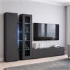 Dmora Parete Attrezzata Dimitri 30x280x180h cm Nero Antracite 13 Ripiani 3 Ante, Apertura Battente e a Ribalta Made in Italy