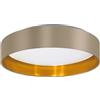 Eglo LED lampada da soffitto Maserlo 2, luce da soffitto | tessile, illuminazione da soggiorno in tessuto color oro e taupe, plastica bianca, illuminante bianco caldo, Ø 38 cm