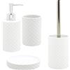 BM 4062 Set di Accessori da Bagno in Ceramica Quadratini Bianco, Set Accessori Bagno Completo 4 Pezzi, Dispenser, Portaspazzolino, Portasaponetta e Portascopino