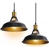 STOEX 2 Pack lampada a sospensione industriale stile vintage in metallo retrò lampadario sospensioni illuminazione interna plafoniera paralume 27cm per soggiorno cucina camera da letto ristorante bar nero