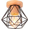 STOEX Plafoniera industriale retrò metallo legno vintage lampada da soffitto E27 lampada per soggiorno camera da letto bar bar nero diametro 15 cm