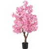 COSTWAY Albero di Ciliegio Artificiale da 118 cm con Fiori Rosa, Tronco PE Multiramo e Base Riempita di Cemento, Pianta Finta da Interno ed Esterno in Vaso per Ufficio, Casa, Matrimonio