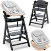 hauck Seggiolone Alpha+ Newborn Set Eco Bouncer - Seggiolone Pappa Bimbi in Legno dalla Nascita con Sdraietta Neonato 2in1 Regolabile e Cuscino - Nero