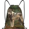 Generic Zaino con Coulisse Wolf in The Forest Drawstring Backpack Leggero Sportiva Zainetto Impermeabile Sacchetta Sportiva per Vacanze Scuola Unisex