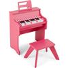COSTWAY Pianoforte Digitale Bambini a 25 Tasti con Luci, Pianola Elettrica con 6 Toni, 15 Demo e 8 Percussioni, Set Tastiera Musicale con Sgabello e Leggio Rimovibile, per Bambini 3+ Anni (Rosa)