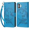KENHONER Compatibile Cover con iPhone 16 Plus,Cover per iPhone 16 Plus, Premium Pelle PU Portafoglio Flip Libro Custodia Cover per iPhone 16 Plus [Protezione Completa] - Blu