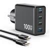 XUI Caricatore USB C da 100 W, alimentatore a 4 porte, PD PPS con cavo USB-C, per MacBook Pro/Air, iPad, iPhone 17/16, Samsung Galaxy S25 S24, Pixel 10/9 Laptop ecc, spina di sicurezza con messa a terra