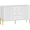 HOMCOM Credenza Moderna da Salotto con 2 Ante, 3 Cassetti e Ripiani Regolabili, 120x39,1x76 cm, Bianco | Aosom Italy