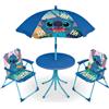 CARTOON Set Giardino Bambini Stitch Disney con 2 Sedie Tavolino e Ombrellone Tavolo Mare Pieghevole Tropicale Sedie 35x38x52 cm Portata 30 kg Età 3+