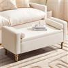 Hellove Panca Contenitore con Cuscini Rimovibili, 116 cm Panca da Ingresso in Lino con Gambe in Legno Massello, Cassapanca Fondo Letto per Camera da Letto, Soggiorno e Ingresso, Beige