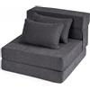 SOARS Divano Letto 2 Posti Pieghevole, 3 in 1 Divanetto Trasformabile con 2 Cuscini, Schiuma ad Alta Densità e Rivestimento in Tessuto Chenille, Poltrona Letto per Soggiorno (Grigio,72 x 76 x 58 cm)
