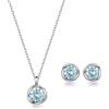 immobird Collana Orecchini Donna Set in Argento Sterling 925 di Rosegold Rosa Fiore Ciondolo con Acquamarina Pietra Portafortuna Per Festival Regalo
