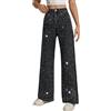 Zanisouta Jeans con strass, da donna, Y2k, a vita alta, dritta, vintage, lavaggio, casual, largo, largo, per attività all'aria aperta, per il tempo libero, O nero., S