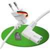 conecto cavo di alimentazione, spina Euro 90° a presa C7 IEC 90°, cavo di alimentazione Euro per elettrodomestici, 5,00 m, bianco