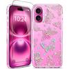 Coolwee Custodia per iPhone 16, con pellicola protettiva, carina per donne e ragazze, custodia protettiva di grado militare per iPhone 16, custodia per telefono scintillante con farfalla di cristallo,