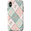 Floral Aesthetic Flower Botanical Gifts Custodia per iPhone X/XS Motivo a scacchi pastello Cottagecore Tea Fiori di campo Floreale