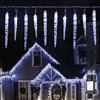 SALCAR Catena LED 5m, Tenda di luci LED con 40 ghiaccioli + 5m Cavo trasparente luci di Natale 31V, Decorazioni Luminose - Bianca