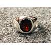 Artik Jewels Naturale Granato Gemma Con 14K Placcato Oro Bianco Anello Argento per Uomo #829