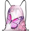 Generic Zaino con Coulisse Pink Butterfly Sacchetta Sportiva Leggero Sportiva Zainetto Resistente Drawstring Backpack per Vacanze Scuola Unisex