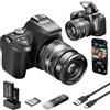 OIEXI Fotocamera digitale 4K per fotografia con WiFi, zoom ottico 10x, fotocamera Vlogging per YouTube 64 MP autofocus fotocamera compatta con scheda SD da 64 GB, 2 batterie, lettore di schede USB e