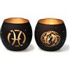 GEHEIMON Set di 2 portacandele con segno zodiacale, portacandele in vetro con incisione laser, portacandele votive, astrologia, costellazione di compleanno, nero e oro