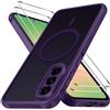 iVoler Cover Magnetica per Samsung Galaxy A56 5G con 2 Pezzi Pellicola Vetro Temperato, [Antiurto di Grado Militare] Custodia Traslucida Opaca Sottile Anti-Impronte MagSafe Case, Opaca Viola Profondo