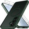 iVoler Cover Magnetica per Samsung Galaxy S24 5G / S25 5G con 2 Pezzi Pellicola Vetro Temperato, Custodia Traslucida Opaca Sottile Anti-Impronte MagSafe Case, Opaca Verde Profondo