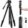 K&F CONCEPT Treppiede Fotocamera 187cm, Cavalletto Fotografico Compatto in Alluminio con Testa Idraulica, Portata 3kg, Treppiede da Viaggio Portatile per Reflex, Mirrorless, Sony, Canon, Nikon