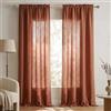 Mrs.Naturall Tende in terracotta, lunghe 274 cm, per soggiorno, set di 2 pannelli, con tasca per asta, leggere, ariose, fluide, in lino semi velato, filtro dalla luce, tende antiruggine, per patio, porta