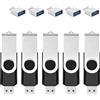 Bliksem Confezione da 5 chiavette USB da 32 GB con adattatore di tipo C e scatola di memoria, USB 2.0 Flash Drive, 360° di memoria per cellulare/Pad/PC/Laptop/Android - nero (confezione da 32 GB)