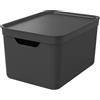 ROTHO - Contenitore Decobox Jive Effetto Tessuto Nero con Coperchio Nero 16 Litri - h20,3x36,5x26,5 cm