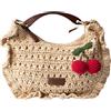 Twinset Borsa 'Croissant' In Raffia Crochet Con Ciliegie
