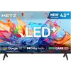 Metz 43 Pollici Smart TV con Google TV Televisore LED, Gen 6 QLED +, HDR 10 Dolby Audio Bluetooth 5,1 EyeCare DVB-T/T2/C/S/S2 CI+ HEVC Main10, 1.5GB RAM Upgrade (43MQH7000Z, 2026 Nuovo Modello)