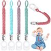 Aolso Catenella Portaciuccio, 4 Pezzi Catenella Ciuccio con 4 Pezzi Anello Adattatore Clip, Stile intrecciato Catena per Ciuccio in Cotone, per Regalo Nascita Battesimo Baby Compleanno Natale-Viola